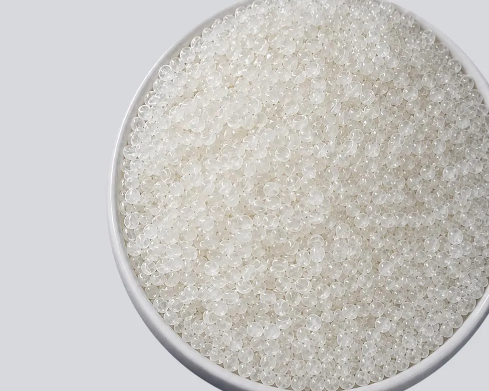 Certified recycled polymer pellets in a bowl