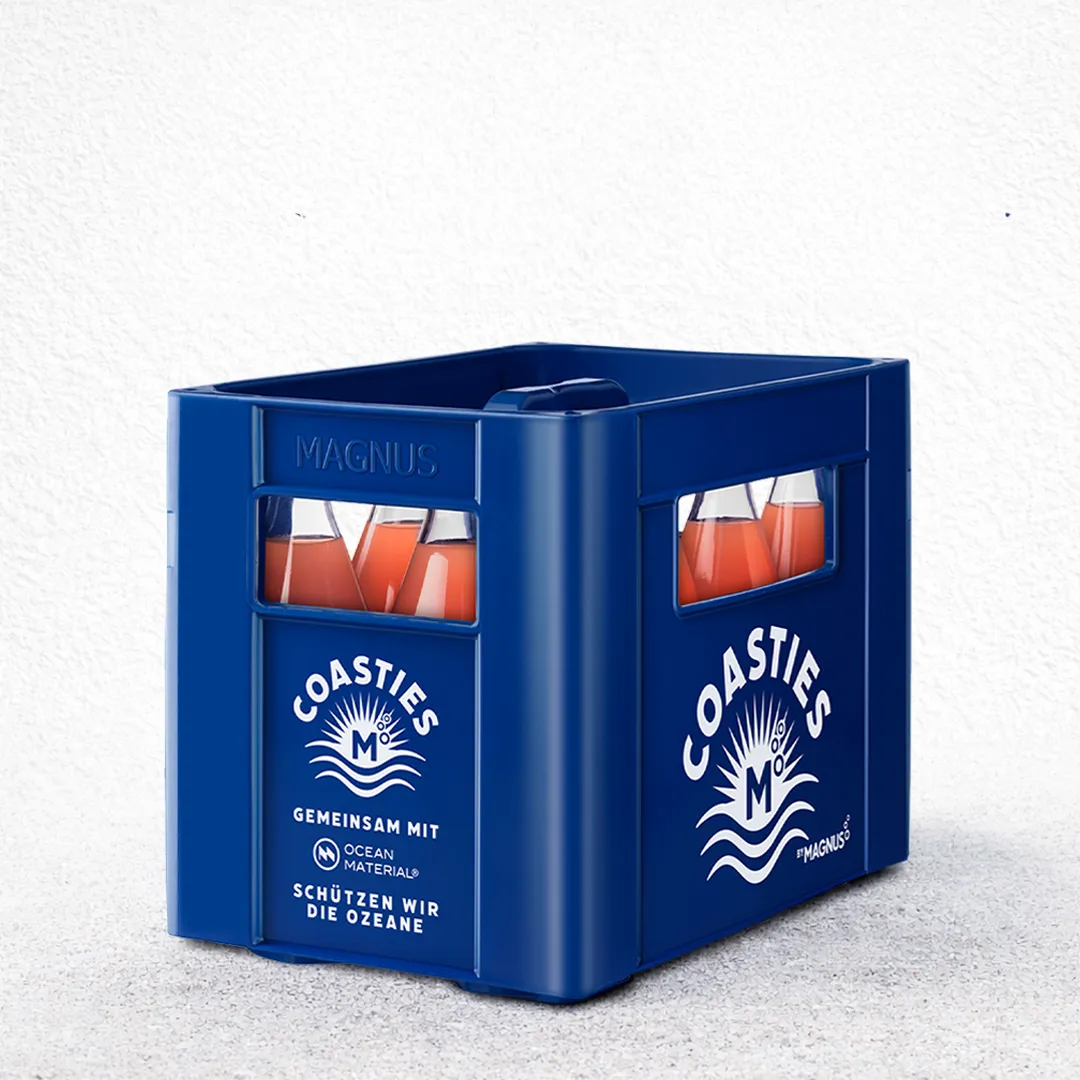 Recycled materials applications in reusable Coasties beverage crates made with Ocean Material