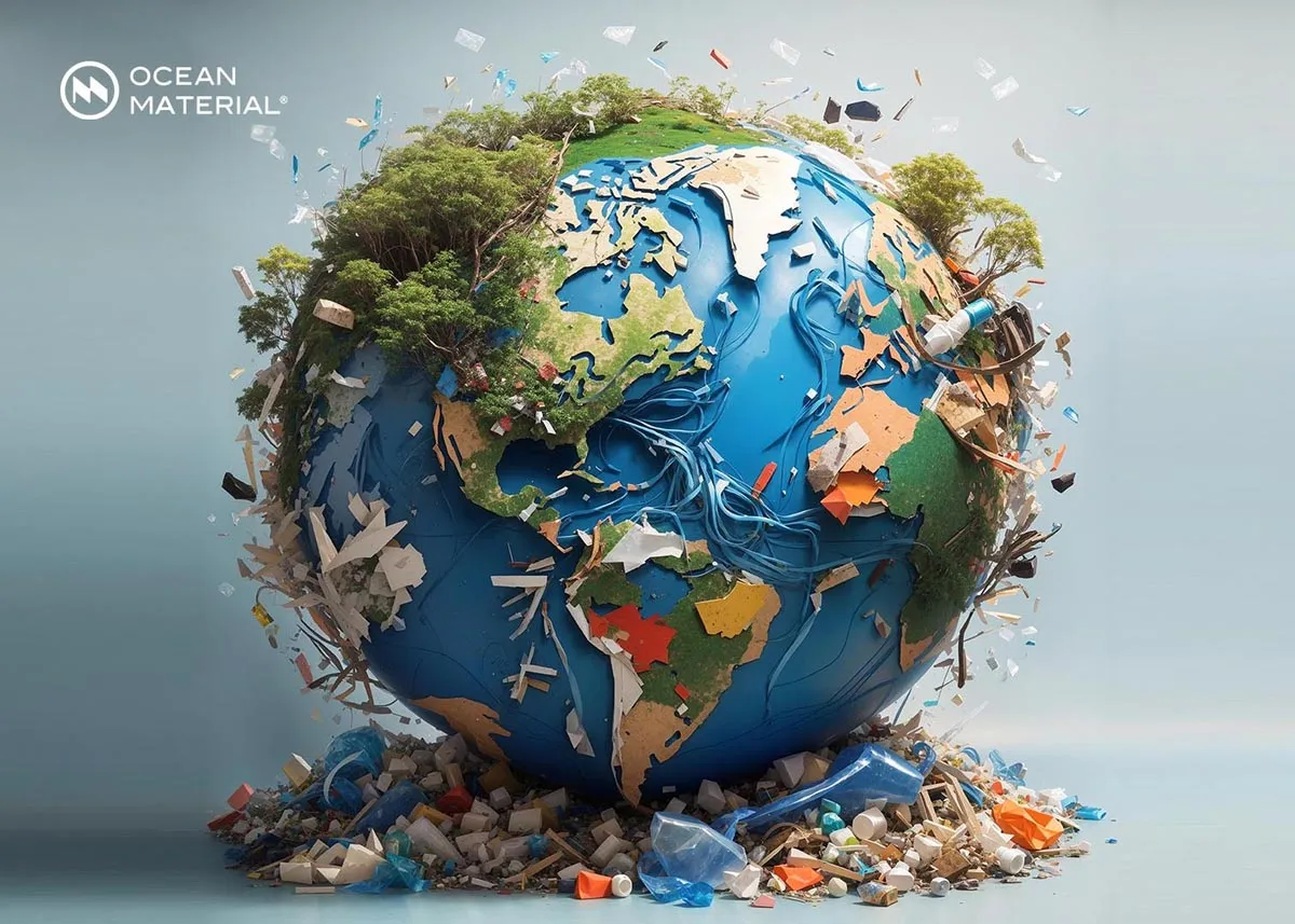 Earth surrounded by plastic waste, symbolizing the urgency to Reduce Plastic Consumption and adopt sustainable packaging solutions
