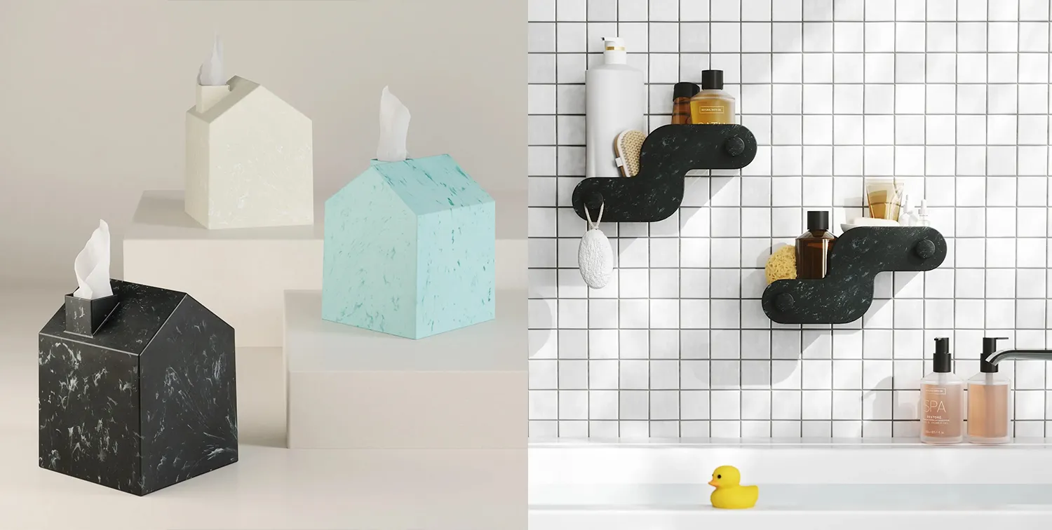 Recycled materials applications in Umbra bathroom accessories made with Ocean Material