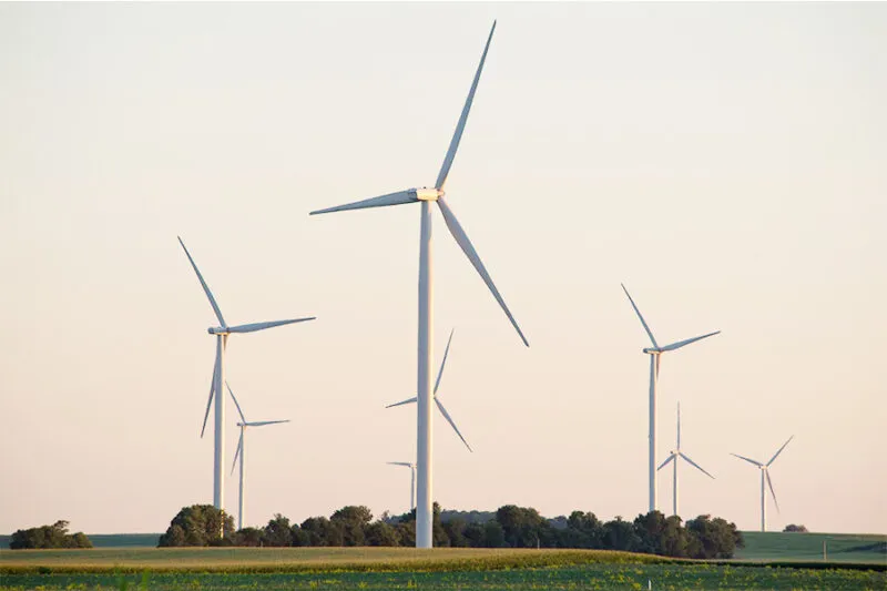 Wind turbines producing renewable energy for net zero goals