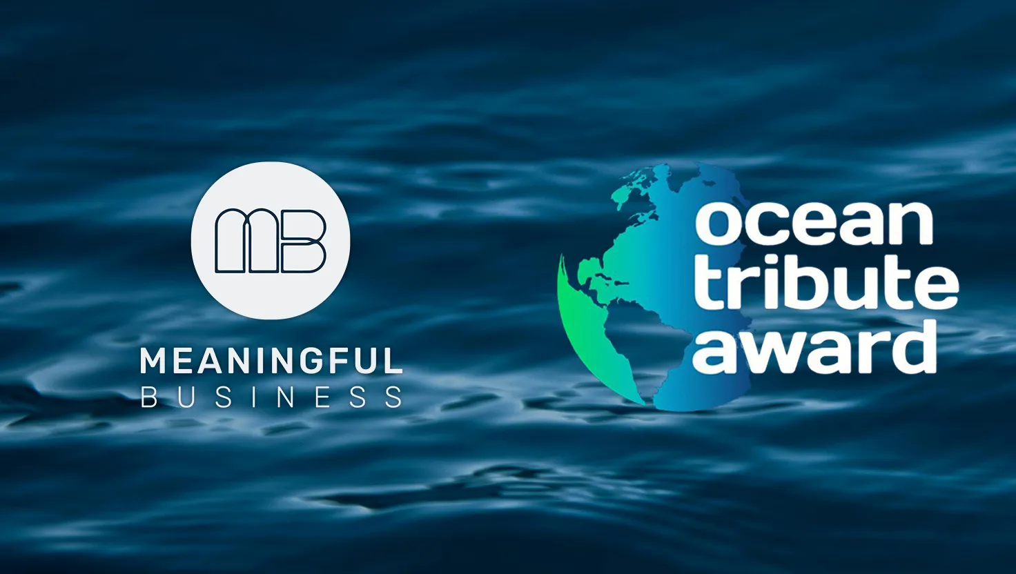 Logos of the Meaningful Business 100 and Ocean Tribute Award – recognizing Ocean Material’s award-winning ocean innovation
