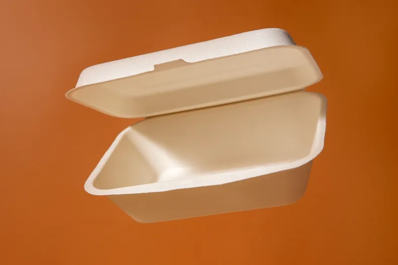 Polystyrene foam food container – example of PS plastic recycling applications